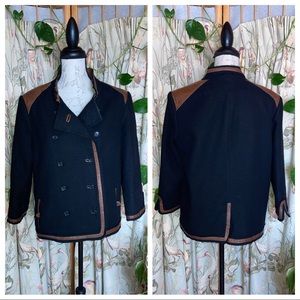 Elizabeth and James Military Distressed Cotton Leather Double Breasted Jacket 10